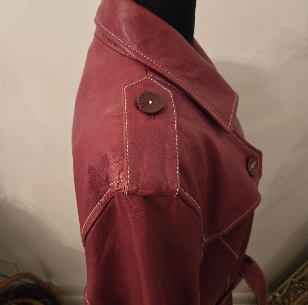 Wilsons Vintage Women's Rust Italian Leather Trenchcoat Sz XL - Picture 4 of 16